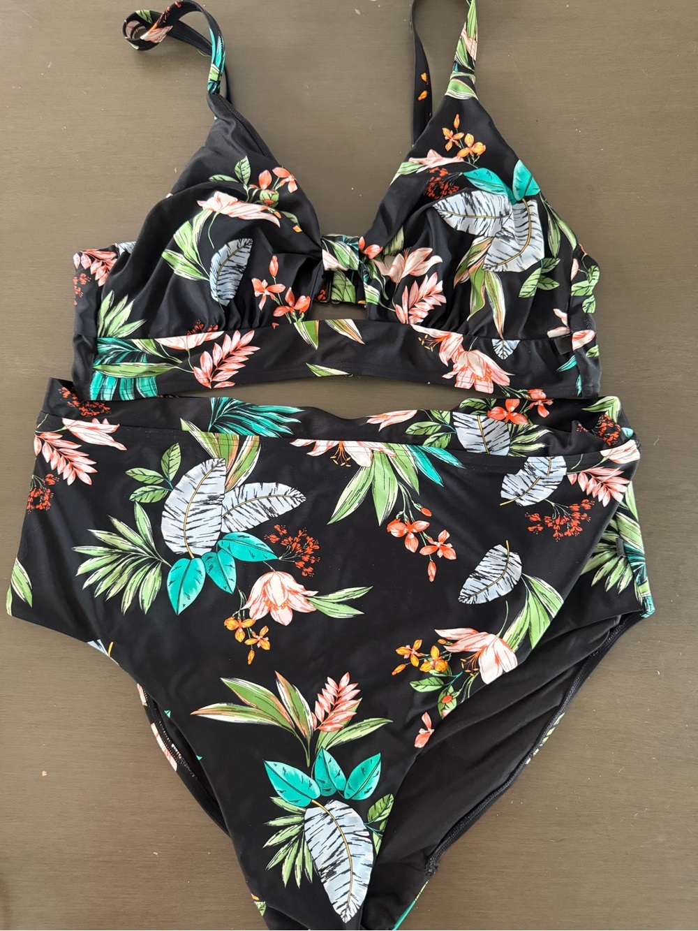 City Chic Black Tropical Floral Bikini Set